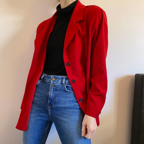 Vintage Jackets & Blazers - VTG Cherry Red Oversized Blazer Jacket